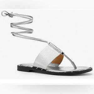 NWOT - Michael Kors Silver Leather Lace-Up Sandal